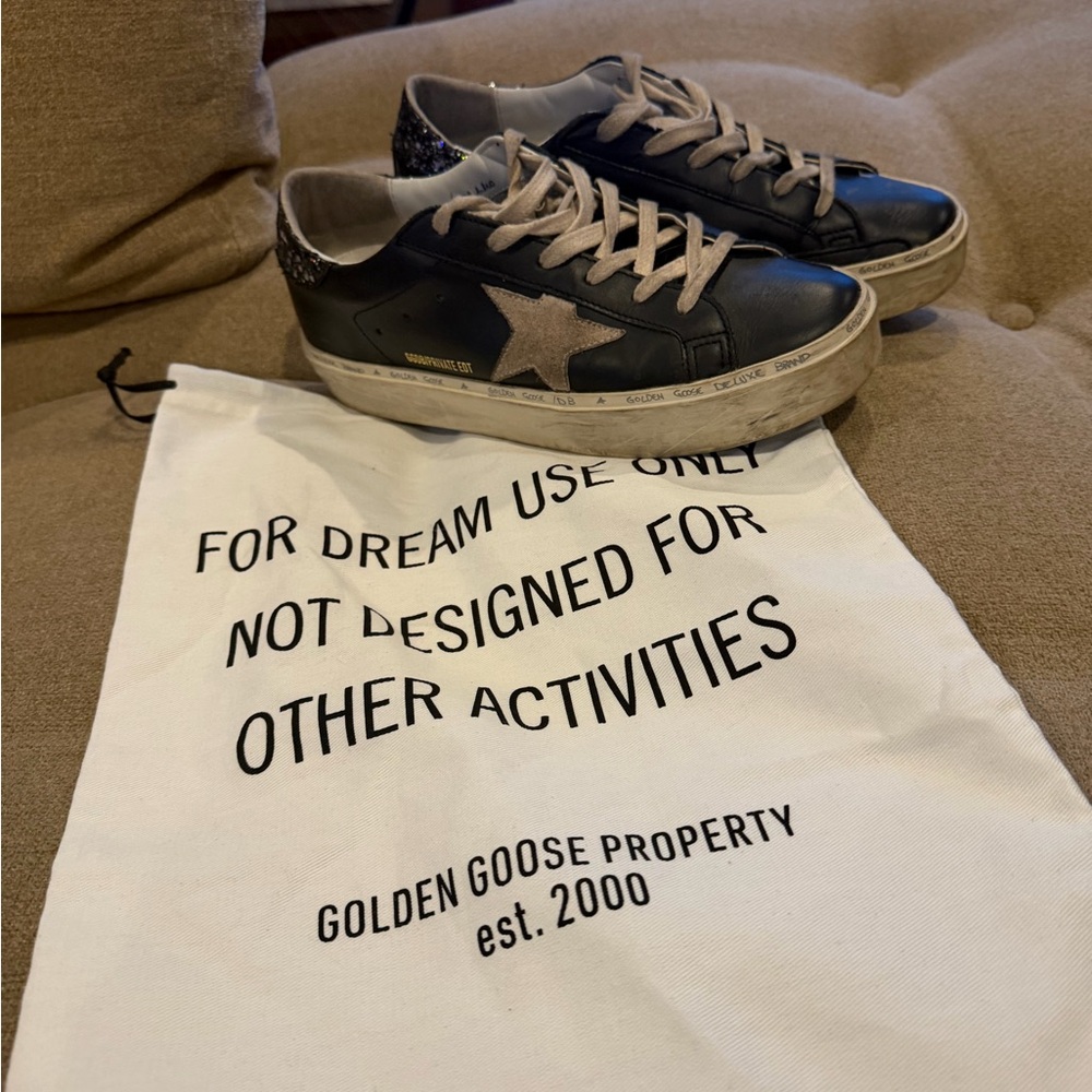 Golden Goose Black and Cream Star Sneakers